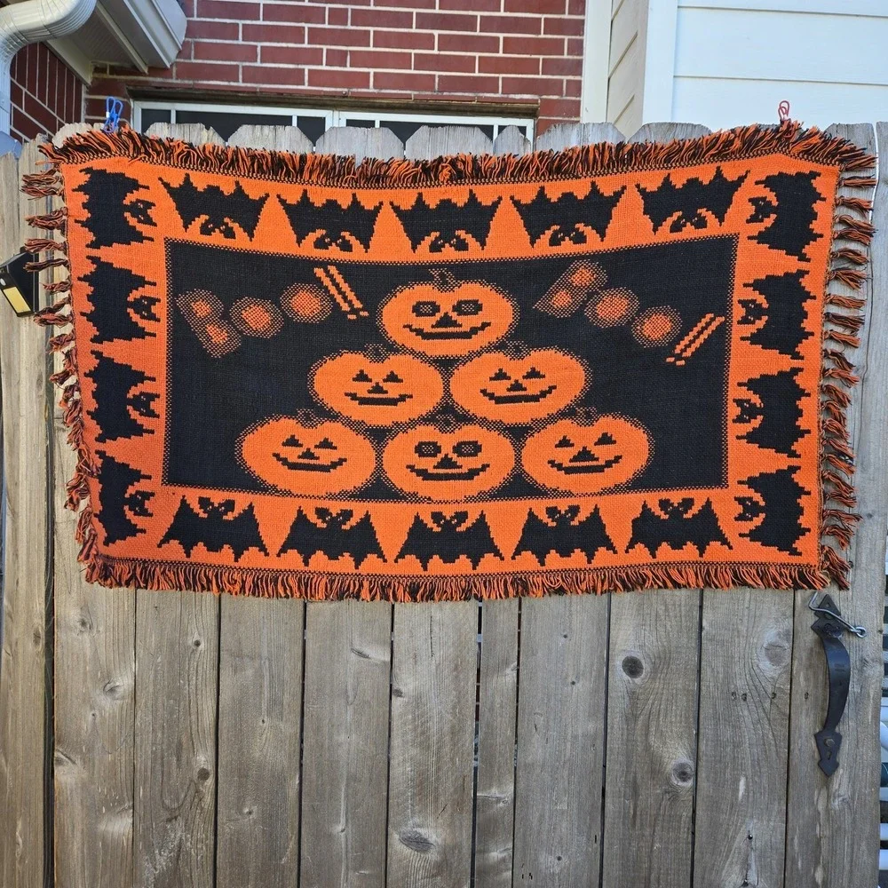 Vtg 1996 Windham Trading Pumpkin Halloween Tapestry Rug Throw Decor 30 X 48